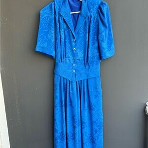 Vintage Blue Floral Midi Dress